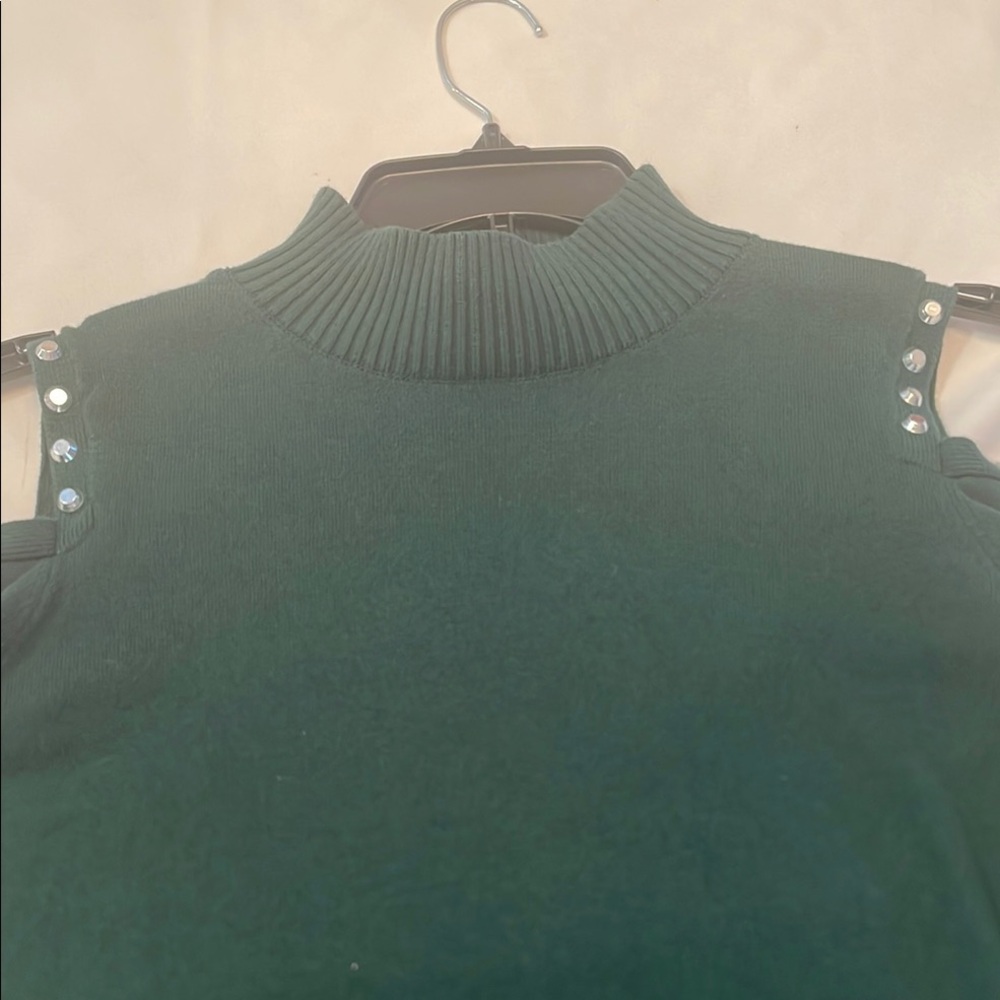 Green Sleeveless Sweater with Rhinestone Accents